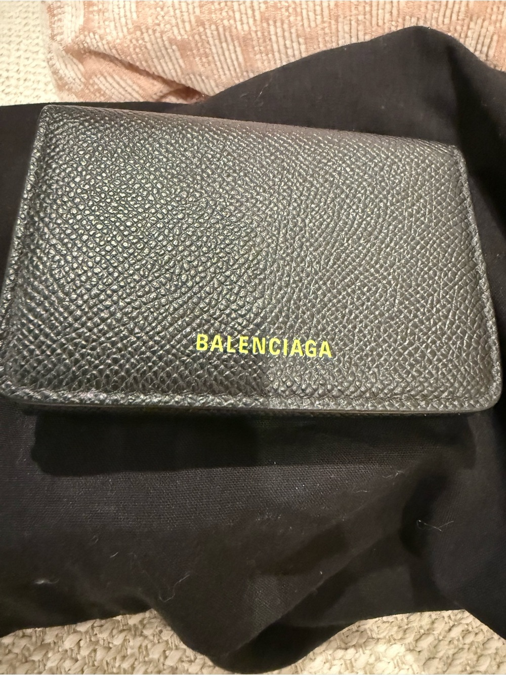 Balenciaga Black Leather Wallet with Yellow Logo